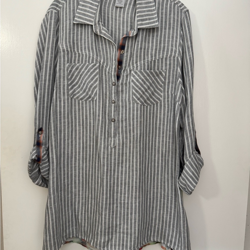 John Mark Gray Casual Button Down Shirt with Rolled Sleeves